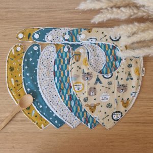 Bavoir bandana doublé en bambou (lot de 5)